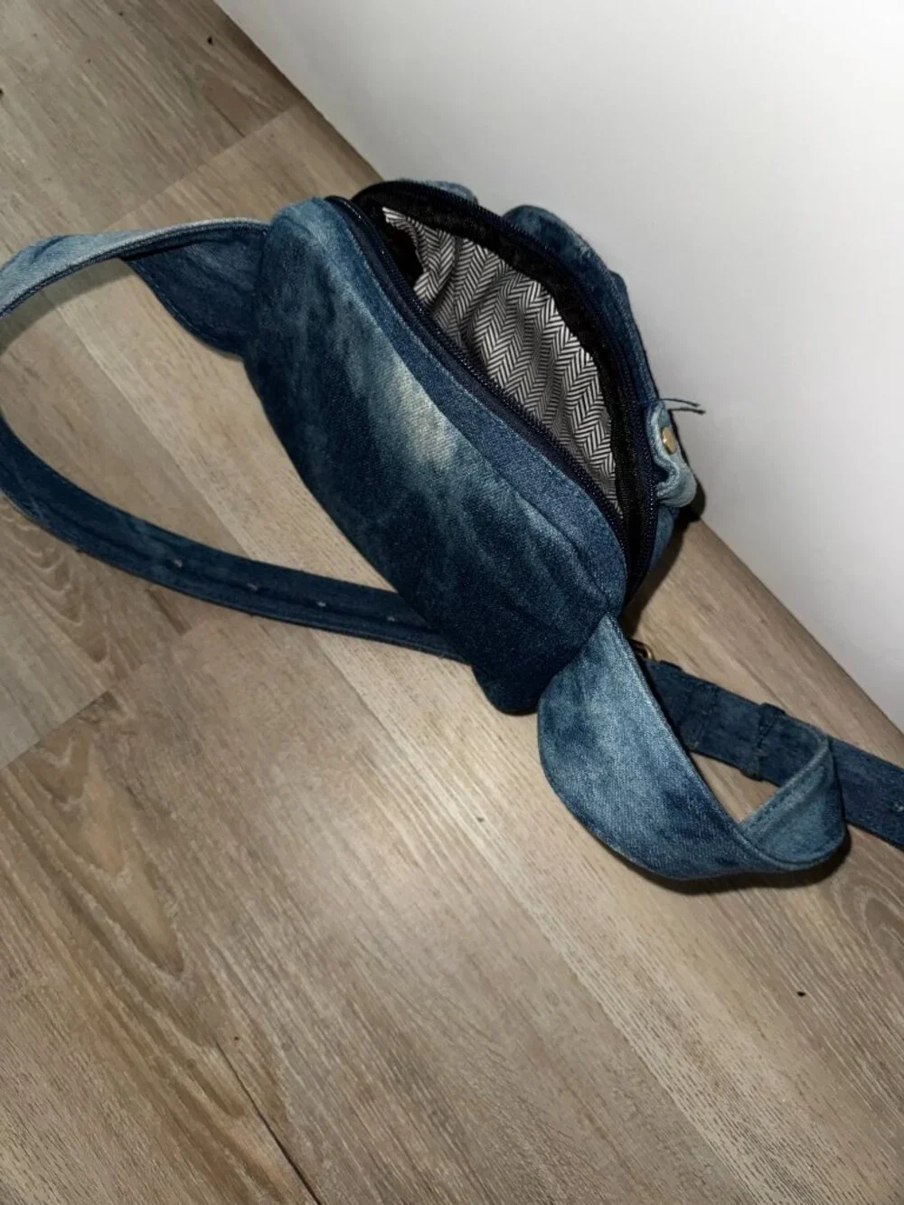 Denim Moto Jacket Style Fanny Pack Blue Jean Crossbody Adjustable